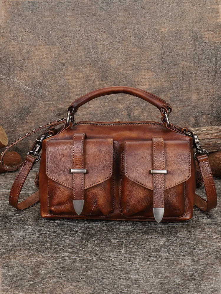 Vintage Black Gray Leather Womens Satchel Shoulder Bags Handbag Crossbody Purse for Ladies