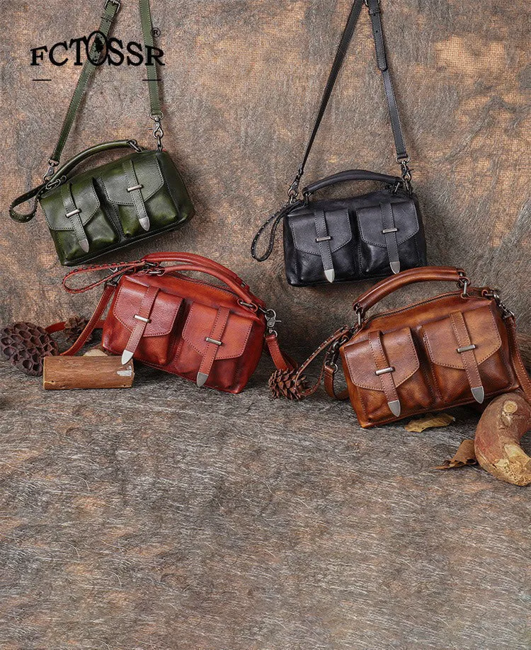 Vintage Black Gray Leather Womens Satchel Shoulder Bags Handbag Crossbody Purse for Ladies