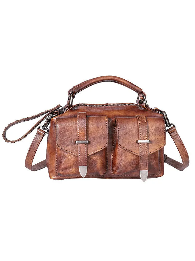 Vintage Black Gray Leather Womens Satchel Shoulder Bags Handbag Crossbody Purse for Ladies