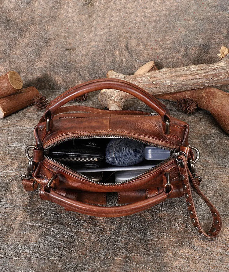 Vintage Black Gray Leather Womens Satchel Shoulder Bags Handbag Crossbody Purse for Ladies