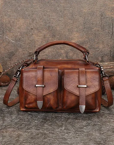 Vintage Black Gray Leather Womens Satchel Shoulder Bags Handbag Crossbody Purse for Ladies