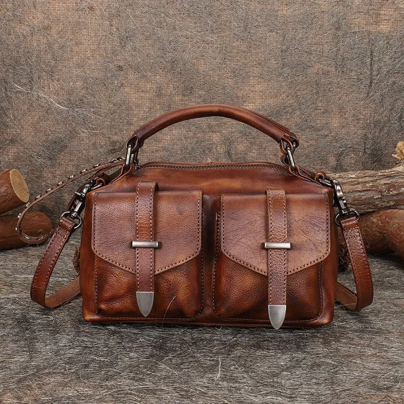 Vintage Black Gray Leather Womens Satchel Shoulder Bags Handbag Crossbody Purse for Ladies