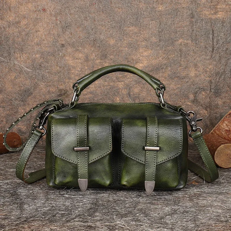 Vintage Black Gray Leather Womens Satchel Shoulder Bags Handbag Crossbody Purse for Ladies