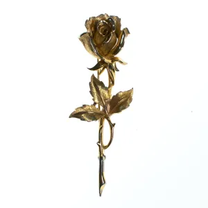 Vintage Boucher Long Stem Gold Rose Brooch, Gold Tone Setting, Brooches and Pins