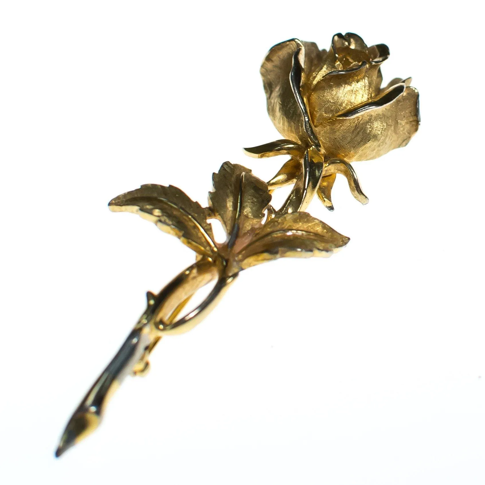Vintage Boucher Long Stem Gold Rose Brooch, Gold Tone Setting, Brooches and Pins
