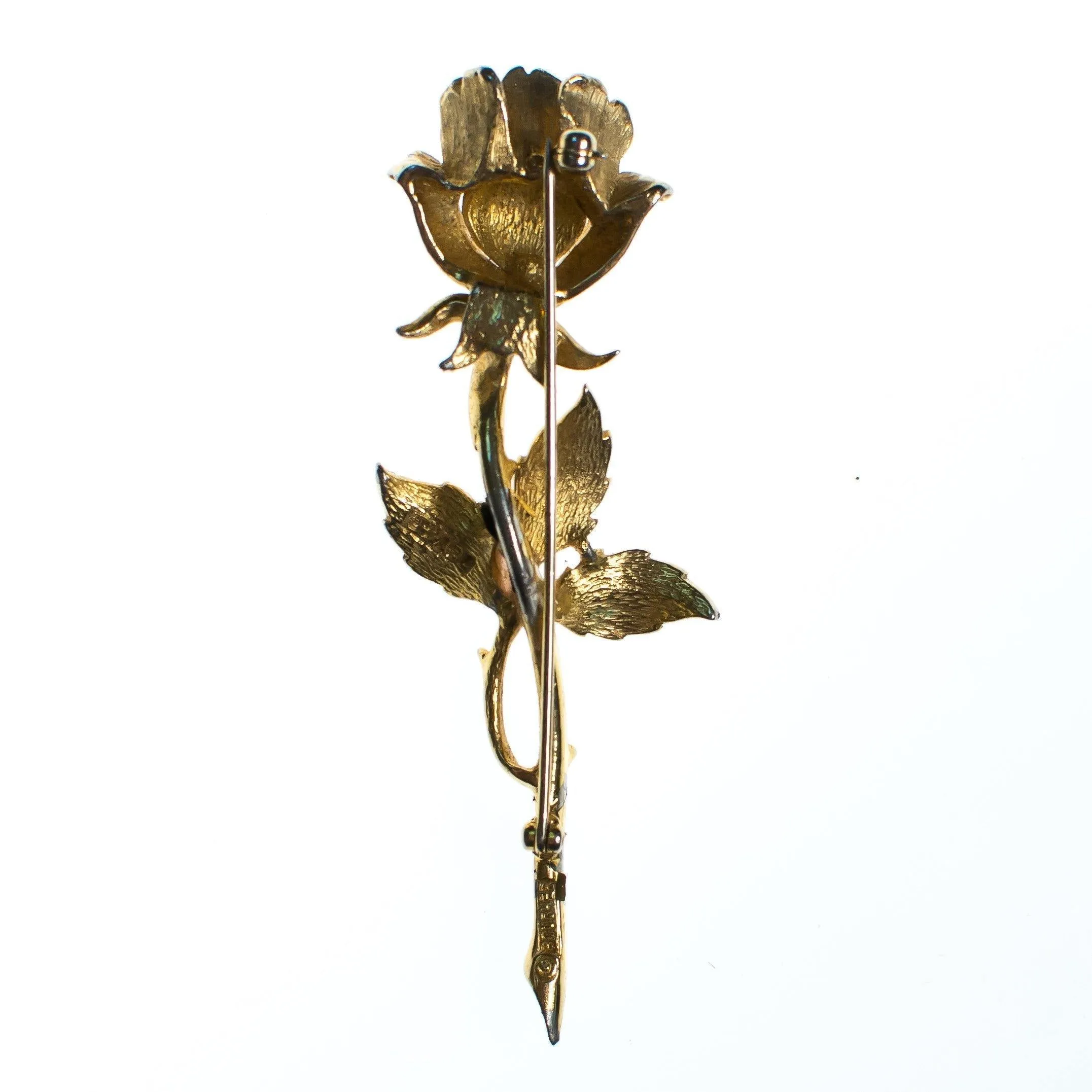 Vintage Boucher Long Stem Gold Rose Brooch, Gold Tone Setting, Brooches and Pins