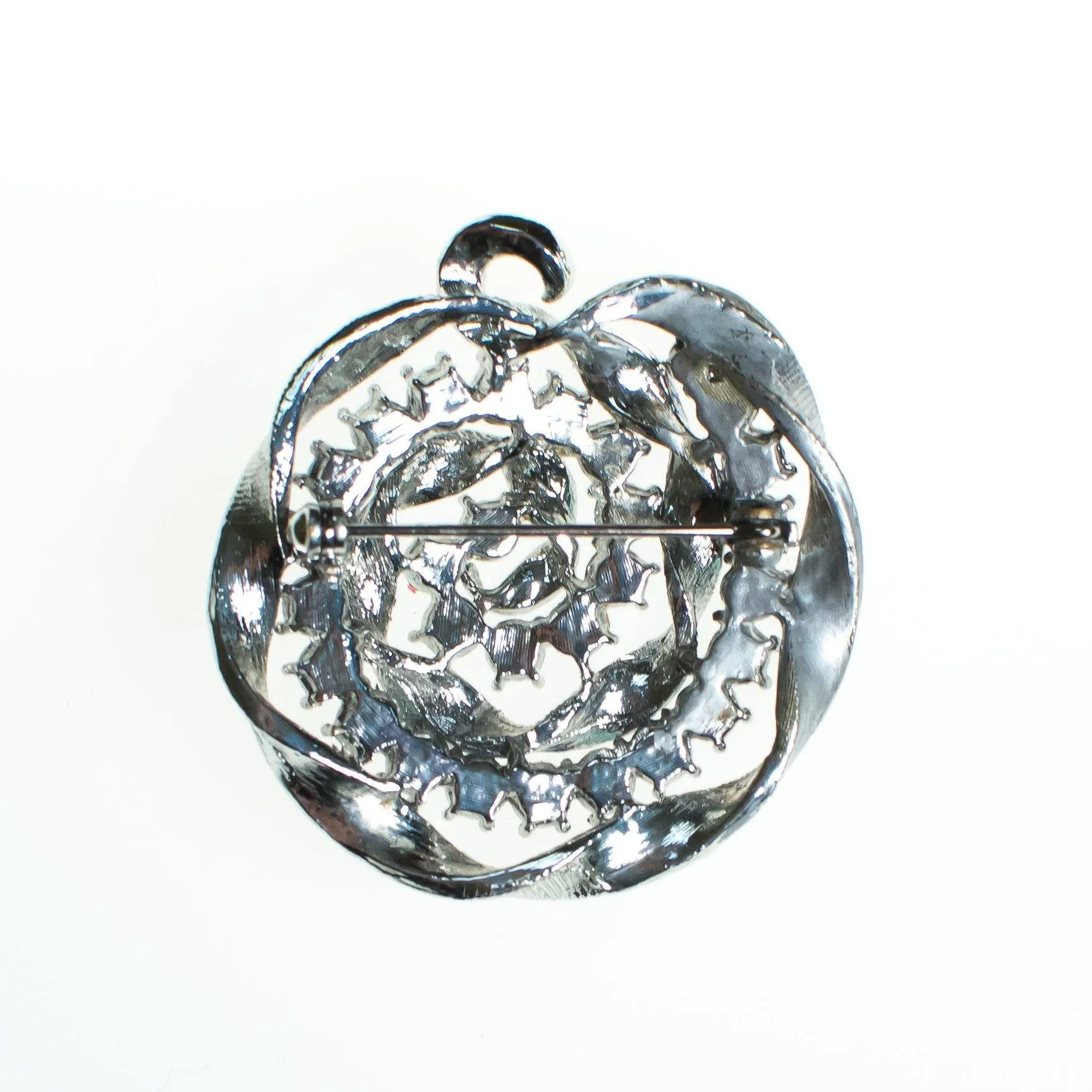 Vintage Brooch, Light Blue and Blue Rhinestones, Silver Tone Ribbon Setting, Brooches and Pins