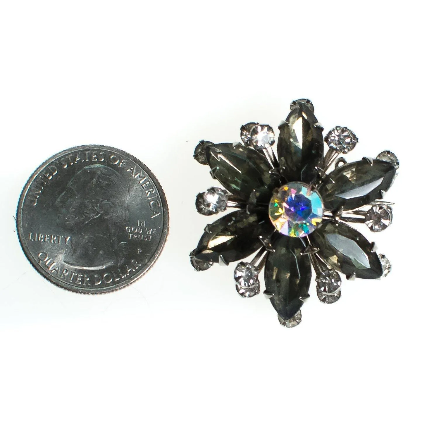 Vintage Brooch, Smokey Gray Rhinestones, Diamante Crystals, Silver Tone Setting, Brooches and Pins