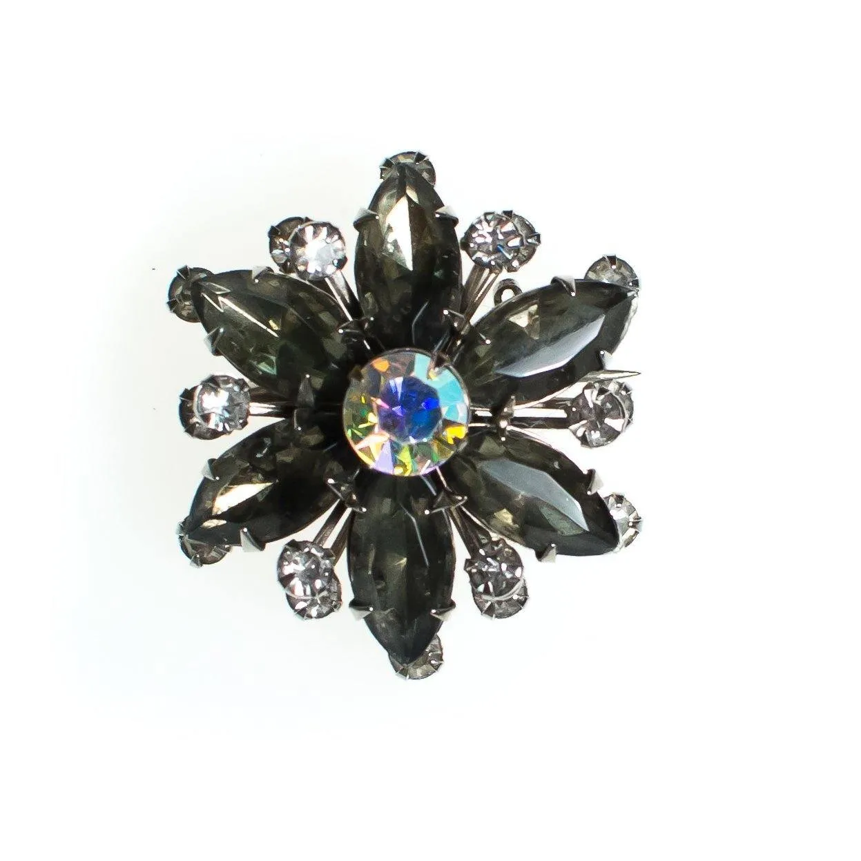 Vintage Brooch, Smokey Gray Rhinestones, Diamante Crystals, Silver Tone Setting, Brooches and Pins
