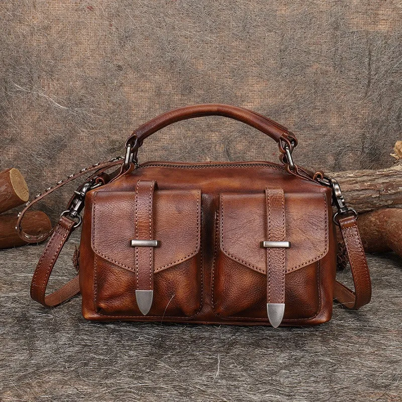 Vintage Brown Leather Womens Satchel Shoulder Bag Handbag Crossbody Purse for Ladies
