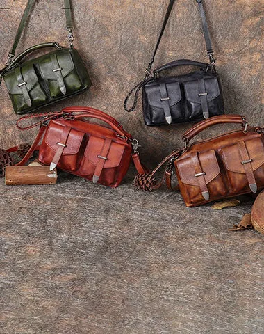 Vintage Brown Leather Womens Satchel Shoulder Bag Handbag Crossbody Purse for Ladies