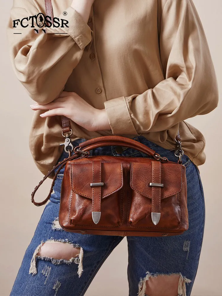 Vintage Brown Leather Womens Satchel Shoulder Bag Handbag Crossbody Purse for Ladies