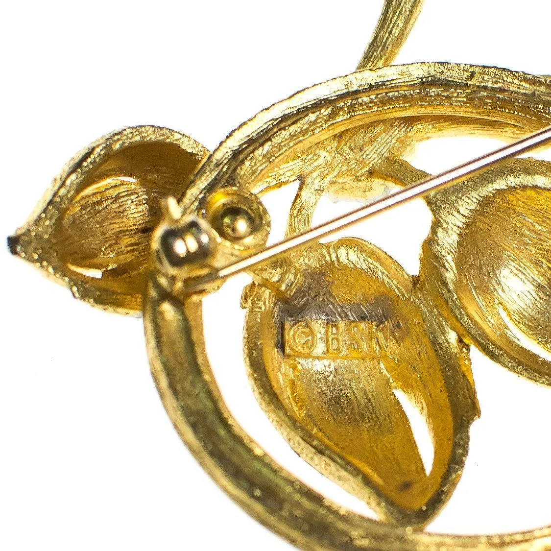 Vintage BSK Flower Brooch, Diamante Crystals, Brushed Gold Tone Setting, Brooches and Pins