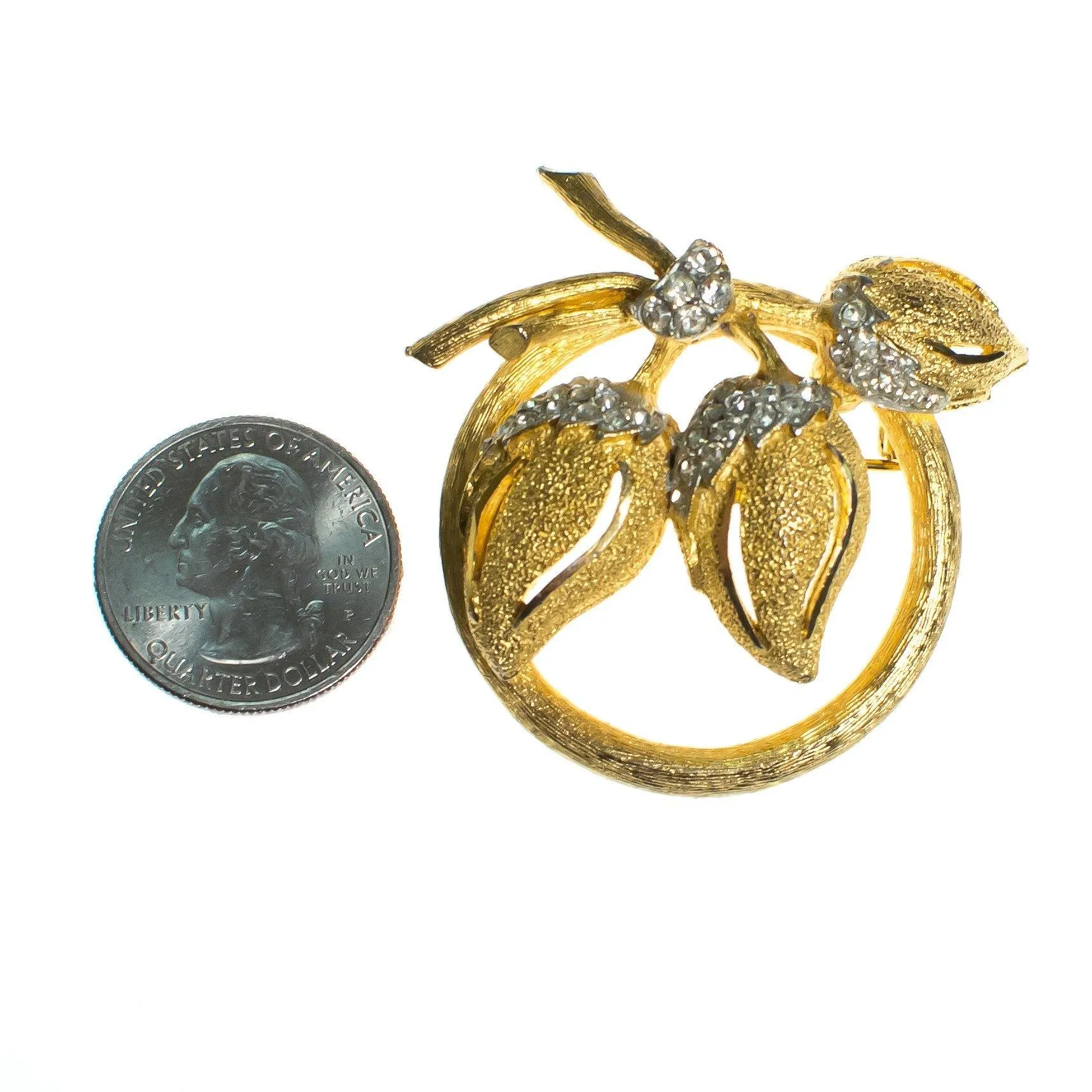 Vintage BSK Flower Brooch, Diamante Crystals, Brushed Gold Tone Setting, Brooches and Pins