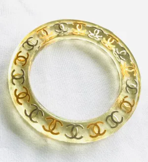 Vintage CHANEL resin bangle, bracelet with gold and silver CC marks. One of a kind jewelry piece. 050323re7