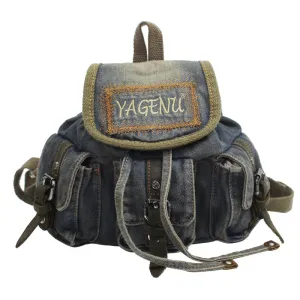 Vintage Denim Blue Womens Backpack Bag School Backpack Blue Denim Laptop Backpacks For Womens