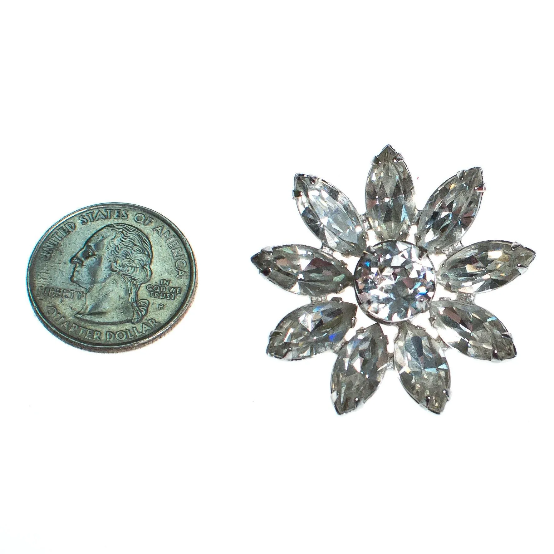 Vintage Diamante Rhinestone Flower Brooch, Silver Tone Setting, Brooches and Pins