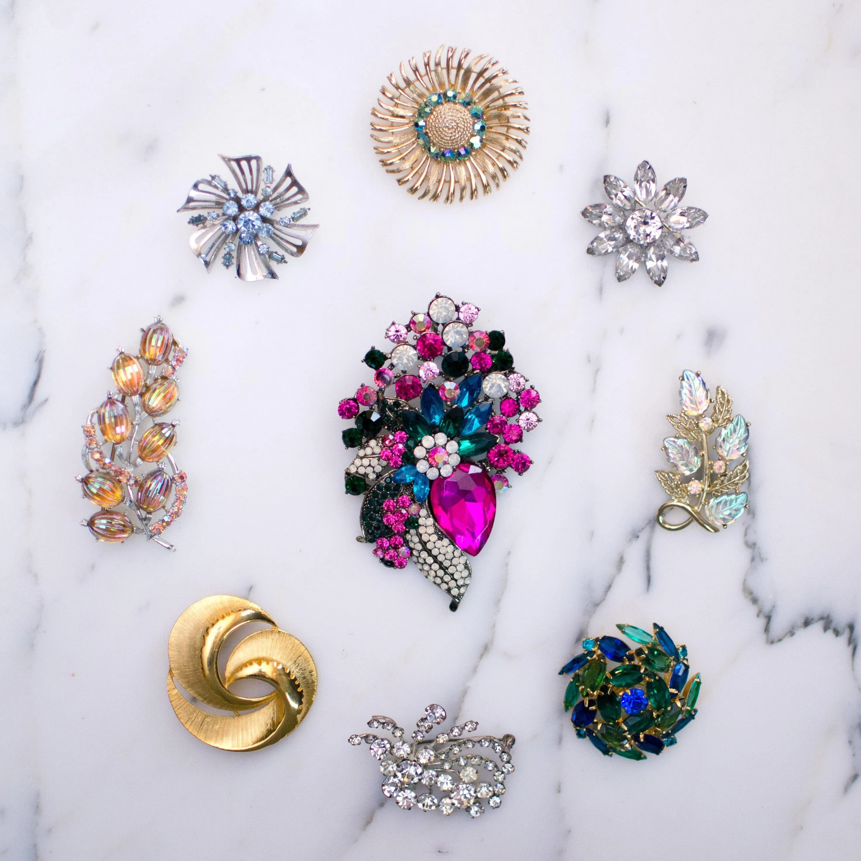 Vintage Diamante Rhinestone Flower Brooch, Silver Tone Setting, Brooches and Pins
