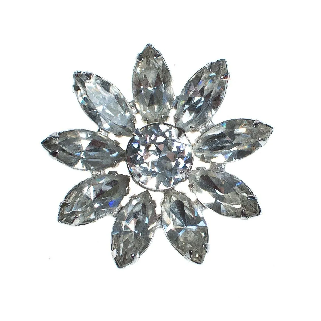 Vintage Diamante Rhinestone Flower Brooch, Silver Tone Setting, Brooches and Pins