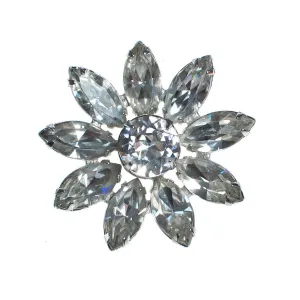 Vintage Diamante Rhinestone Flower Brooch, Silver Tone Setting, Brooches and Pins
