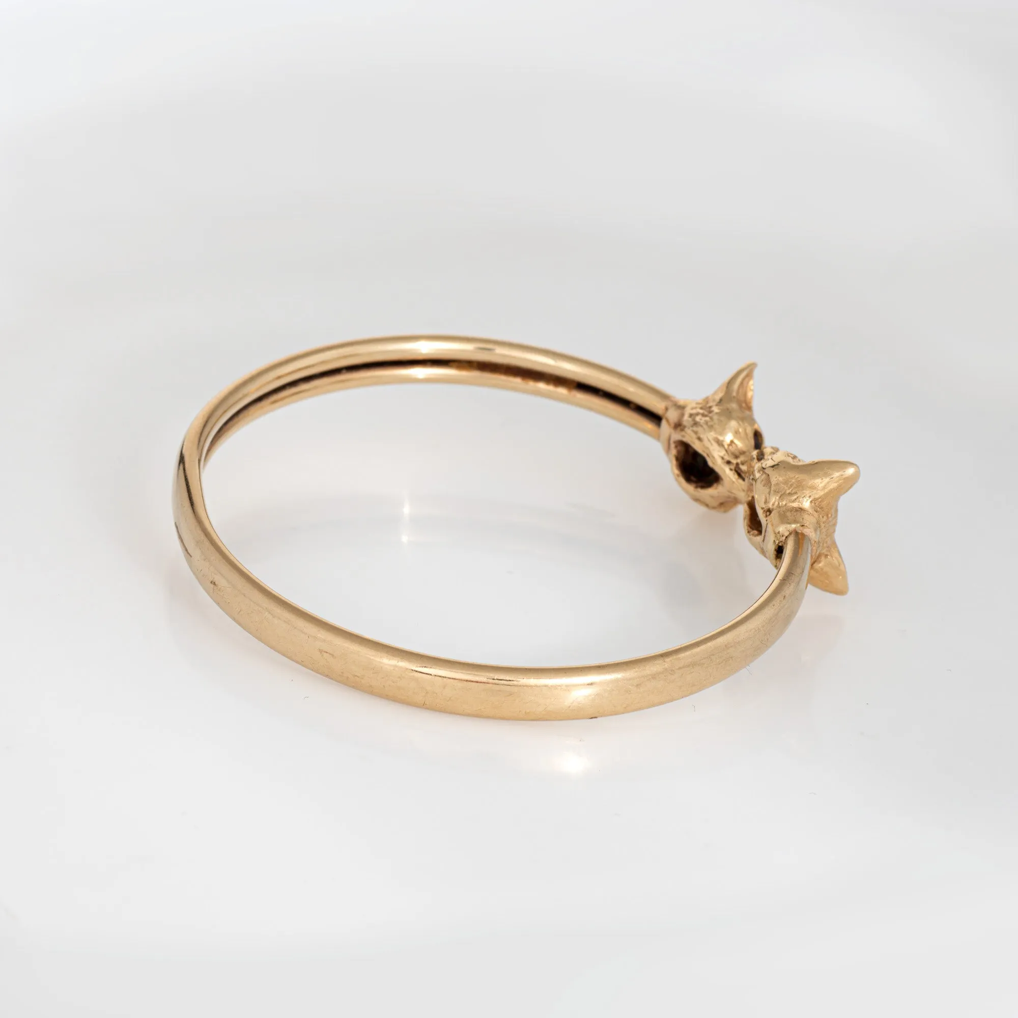 Vintage Double Fox Head Bangle Bracelet 14k Yellow Gold Bypass Estate Jewelry