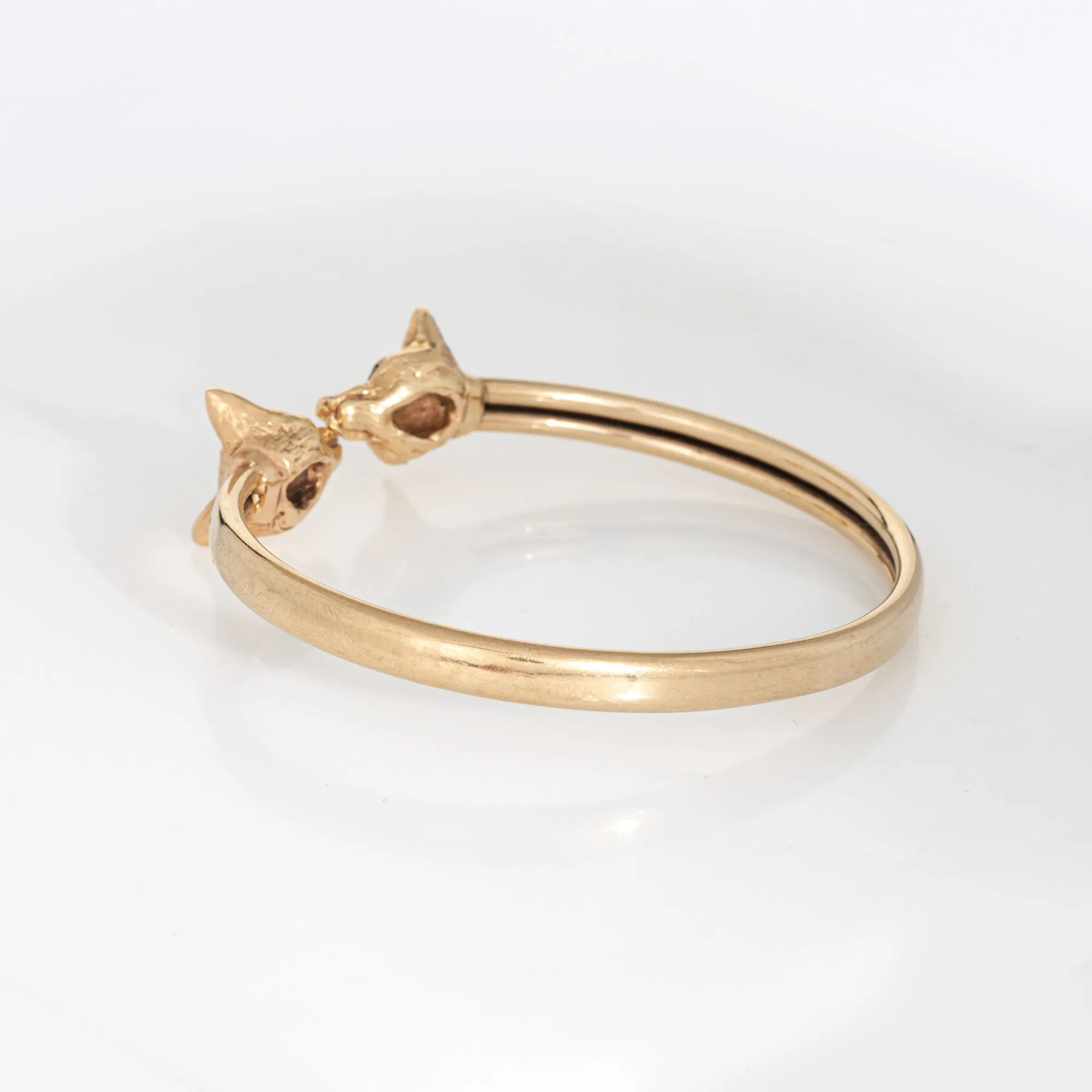Vintage Double Fox Head Bangle Bracelet 14k Yellow Gold Bypass Estate Jewelry