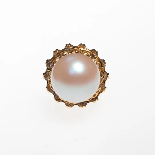 Vintage Faux Pearl and Diamante Crystal Cocktail Ring