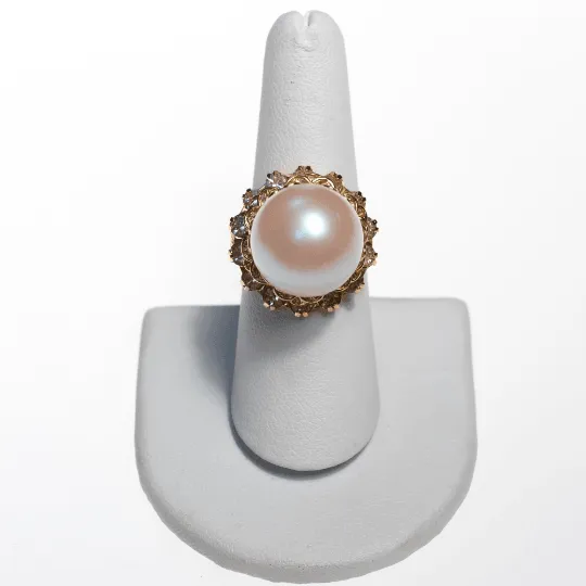 Vintage Faux Pearl and Diamante Crystal Cocktail Ring