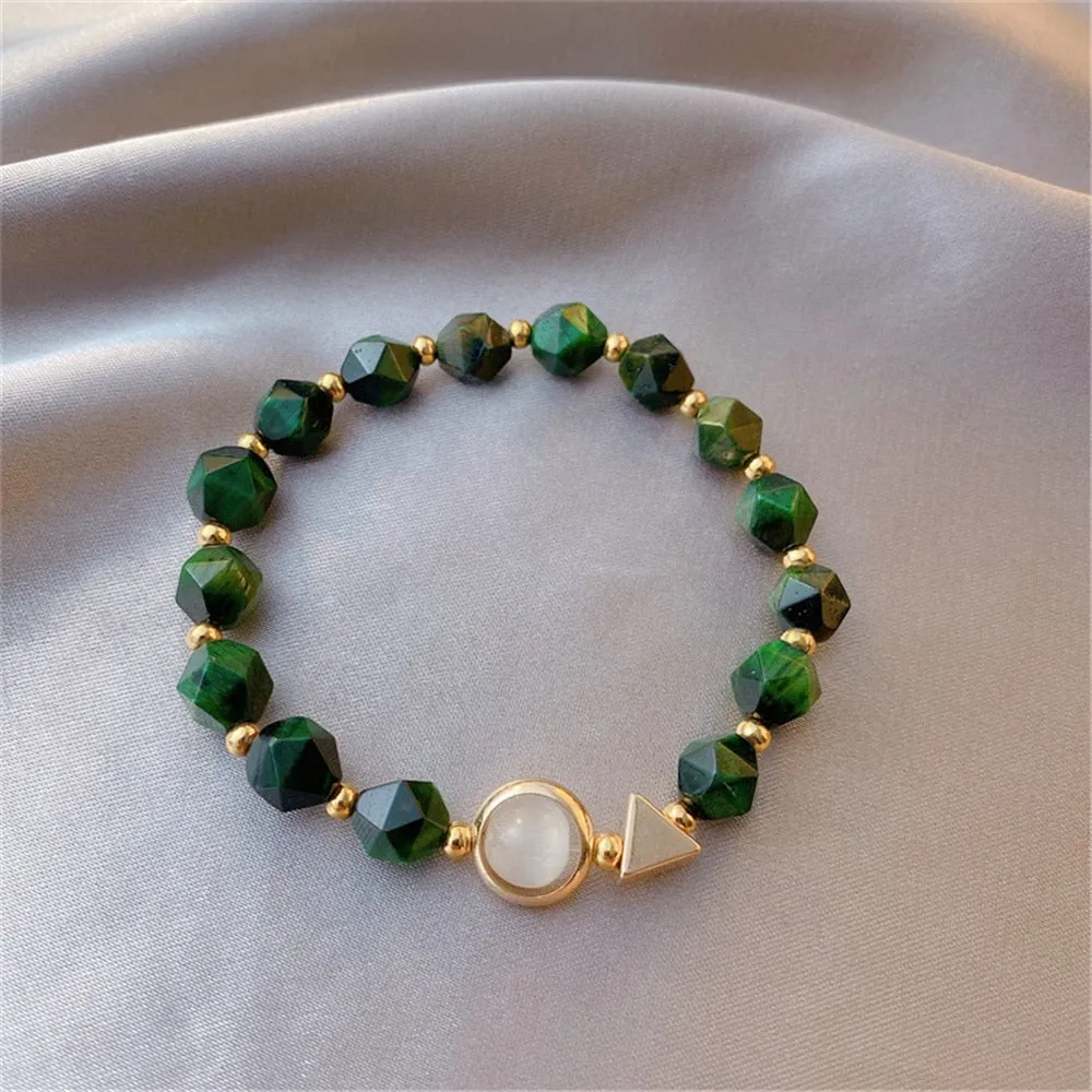 Vintage Green Gemstone Bracelet For Women Jewelry