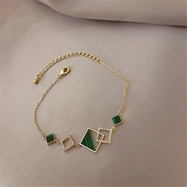 Vintage Green Gemstone Bracelet For Women Jewelry