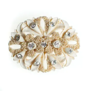 Vintage Ivory Celluloid Brooch, Faux Pearls, Diamante Crystals, Brooches and Pins