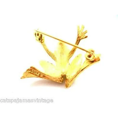 Vintage Jomaz Rhinestone & Gold Frog Brooch Ruby Red  Eyes 1950s