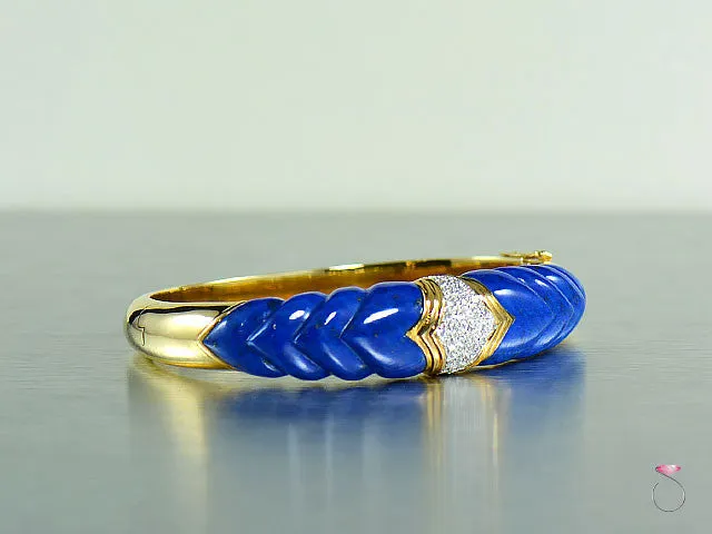 Vintage Lapis Lazuli Diamond Bangle Bracelet in 14K Gold