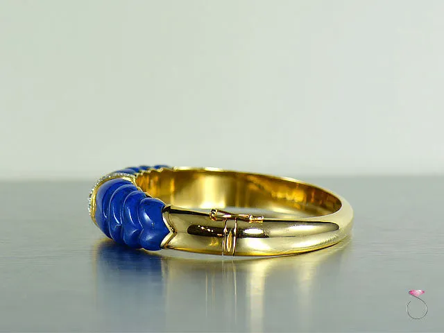 Vintage Lapis Lazuli Diamond Bangle Bracelet in 14K Gold