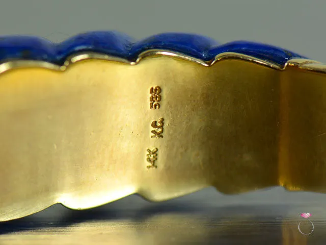 Vintage Lapis Lazuli Diamond Bangle Bracelet in 14K Gold