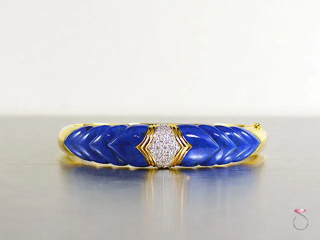 Vintage Lapis Lazuli Diamond Bangle Bracelet in 14K Gold