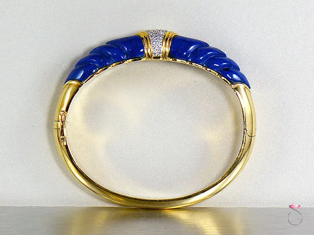 Vintage Lapis Lazuli Diamond Bangle Bracelet in 14K Gold