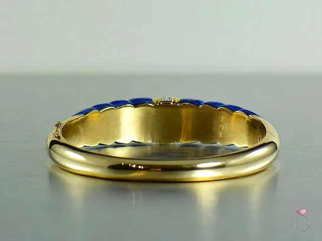 Vintage Lapis Lazuli Diamond Bangle Bracelet in 14K Gold