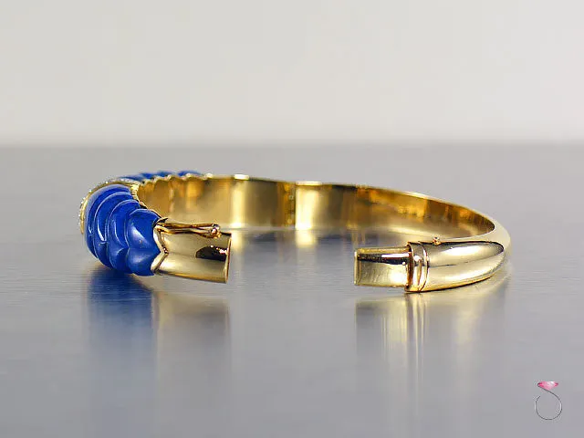 Vintage Lapis Lazuli Diamond Bangle Bracelet in 14K Gold