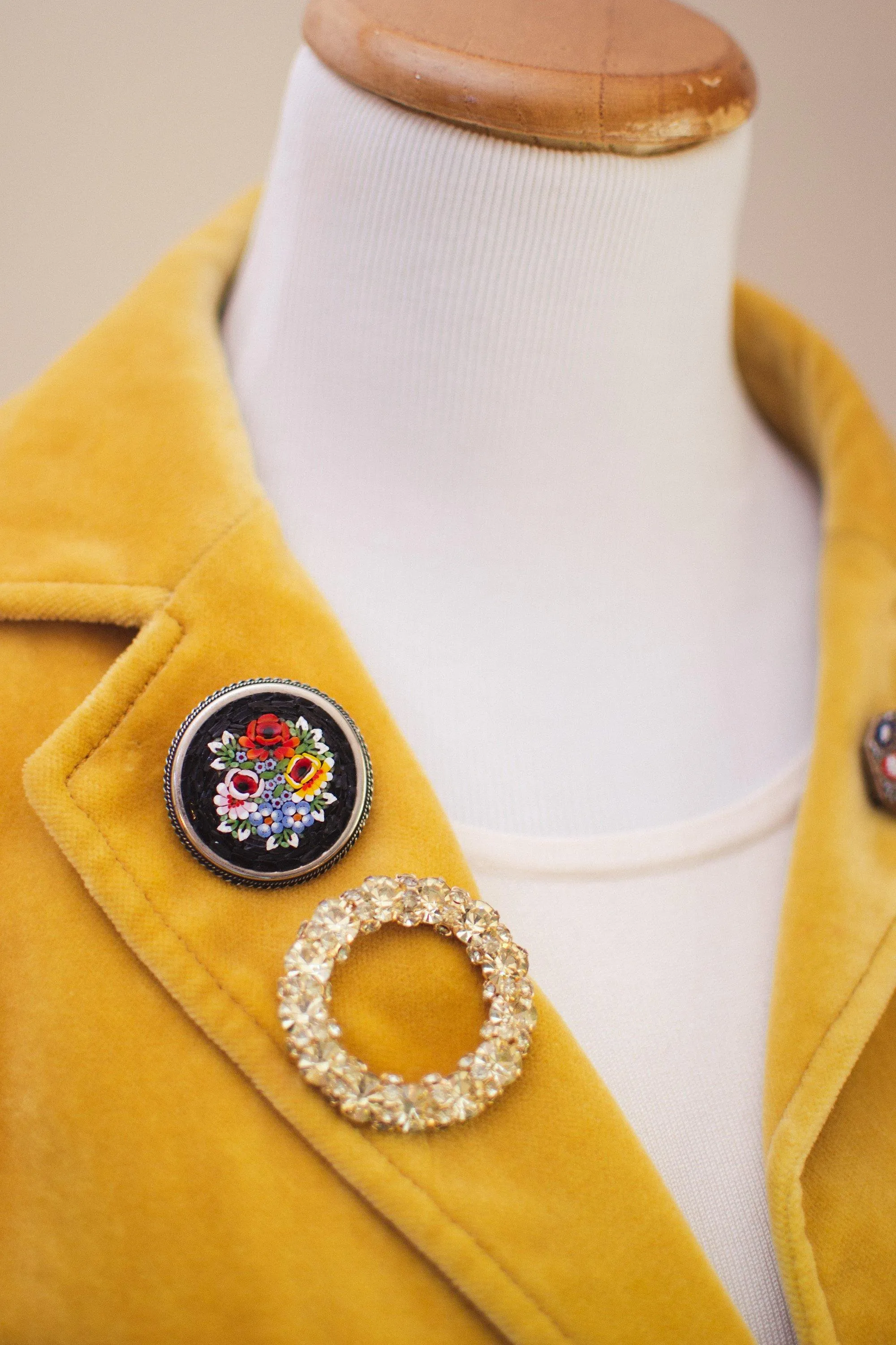 Vintage Lemon Citrine Diamante Crystal Brooch, Round Setting Brooch/Pin, Gold Tone, Brooches and Pins