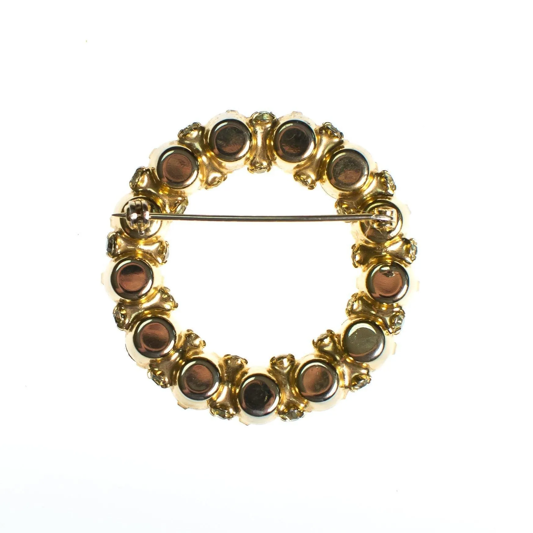 Vintage Lemon Citrine Diamante Crystal Brooch, Round Setting Brooch/Pin, Gold Tone, Brooches and Pins