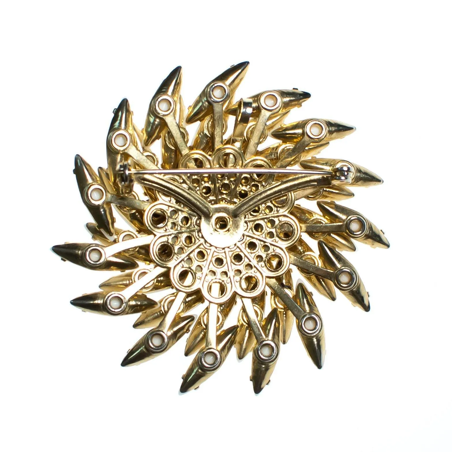 Vintage Milk Glass and Diamante Rhinestone Brooch, Pendant