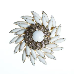 Vintage Milk Glass and Diamante Rhinestone Brooch, Pendant