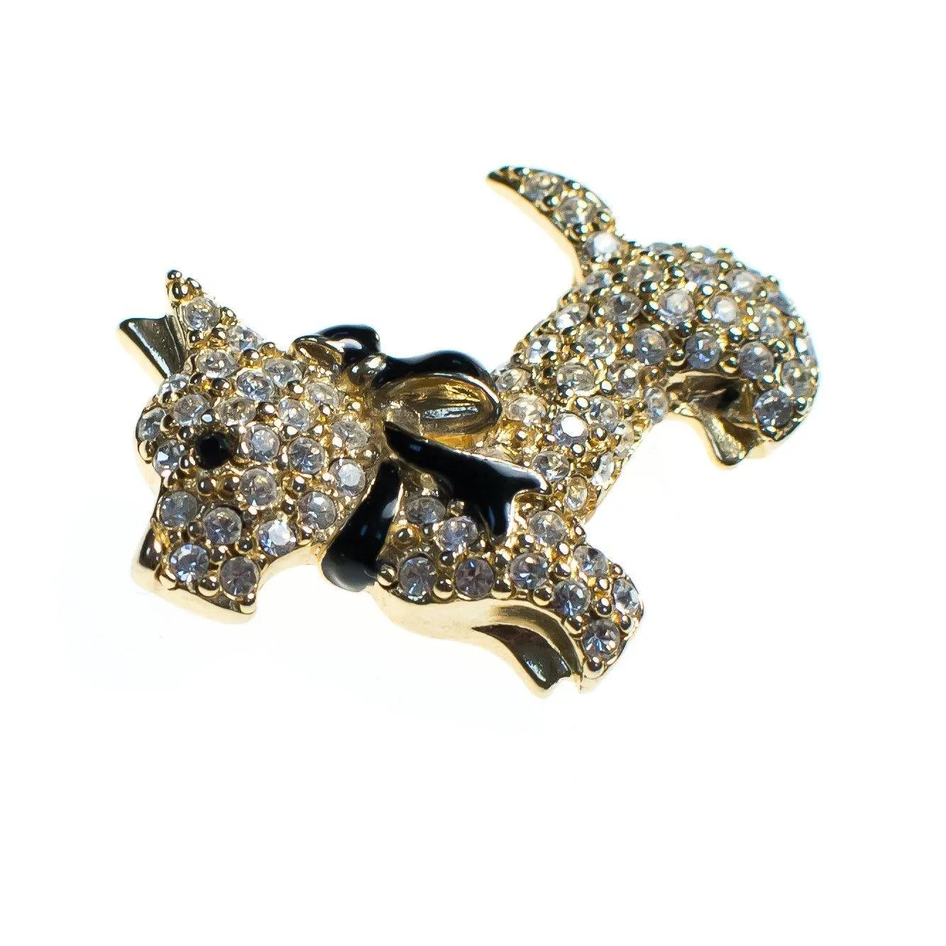 Vintage Monet Rhinestone Scotty Brooch, Diamante Crystals, Gold Tone Setting, Brooches and Pins