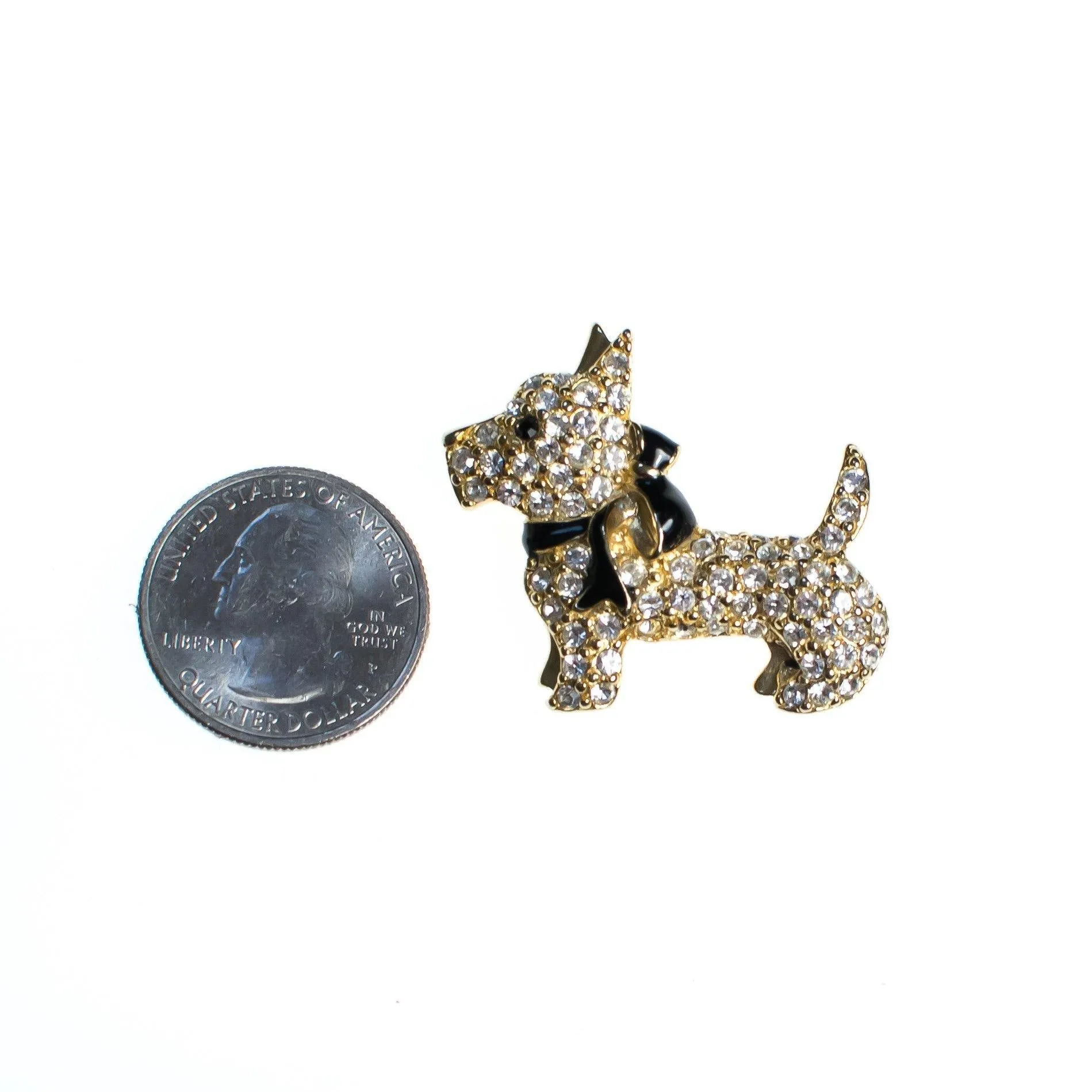 Vintage Monet Rhinestone Scotty Brooch, Diamante Crystals, Gold Tone Setting, Brooches and Pins