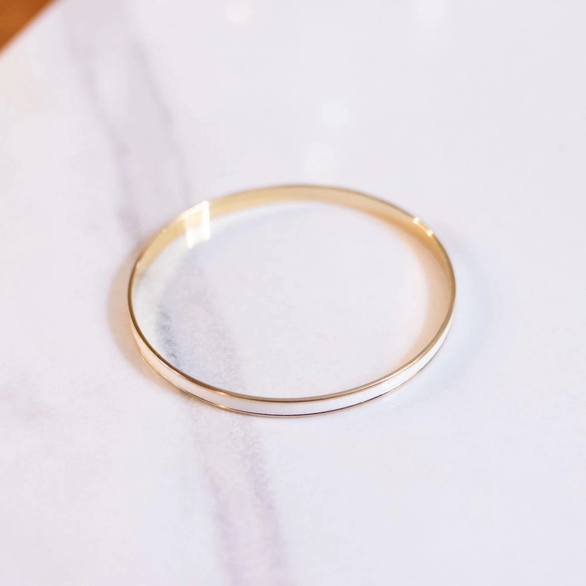 Vintage Napier Cream Enamel Gold Thin Bangle Bracelet