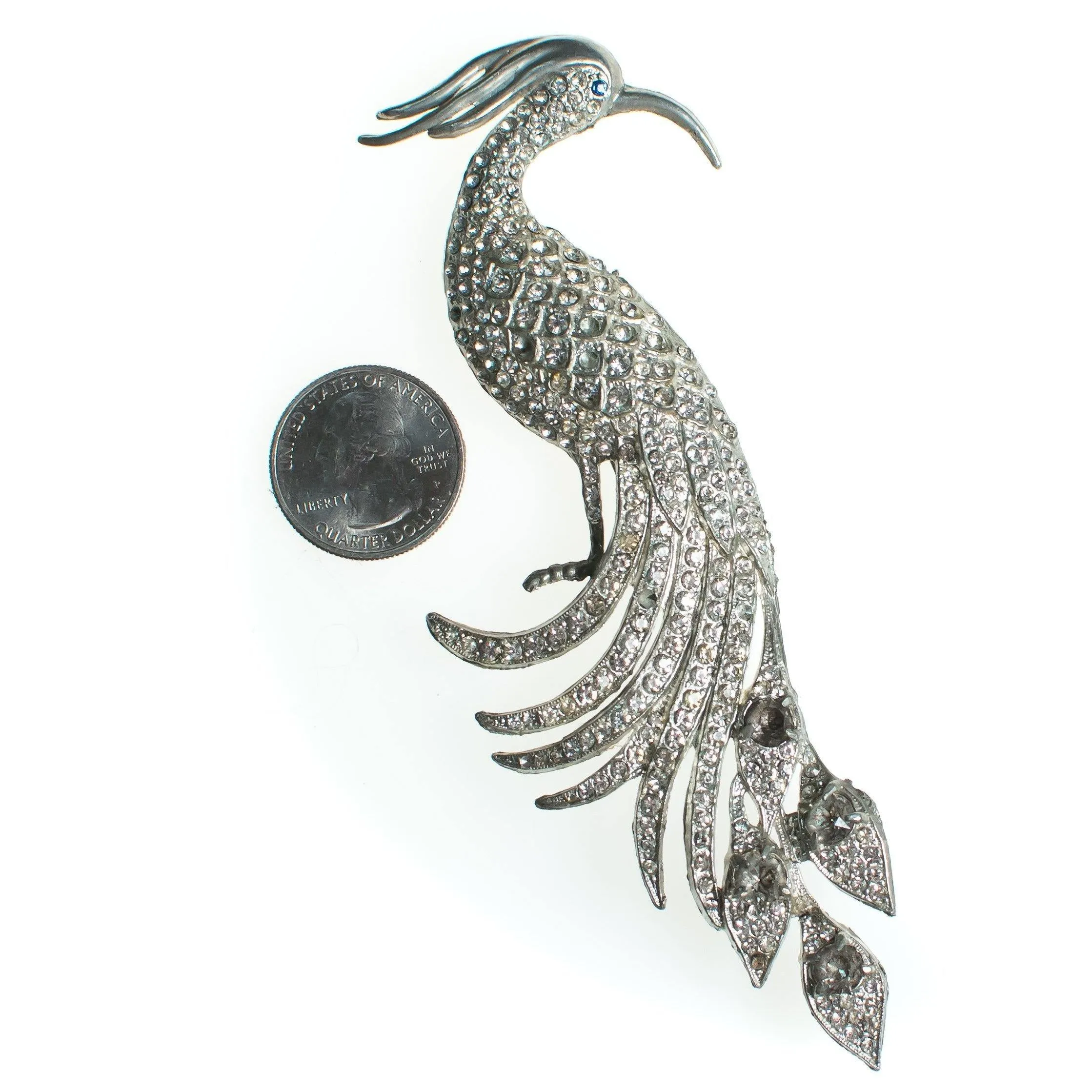 Vintage Paste Rhinestone Peacock Brooch, Silver Tone Brooch, Diamante Crystals, Brooches and Pins