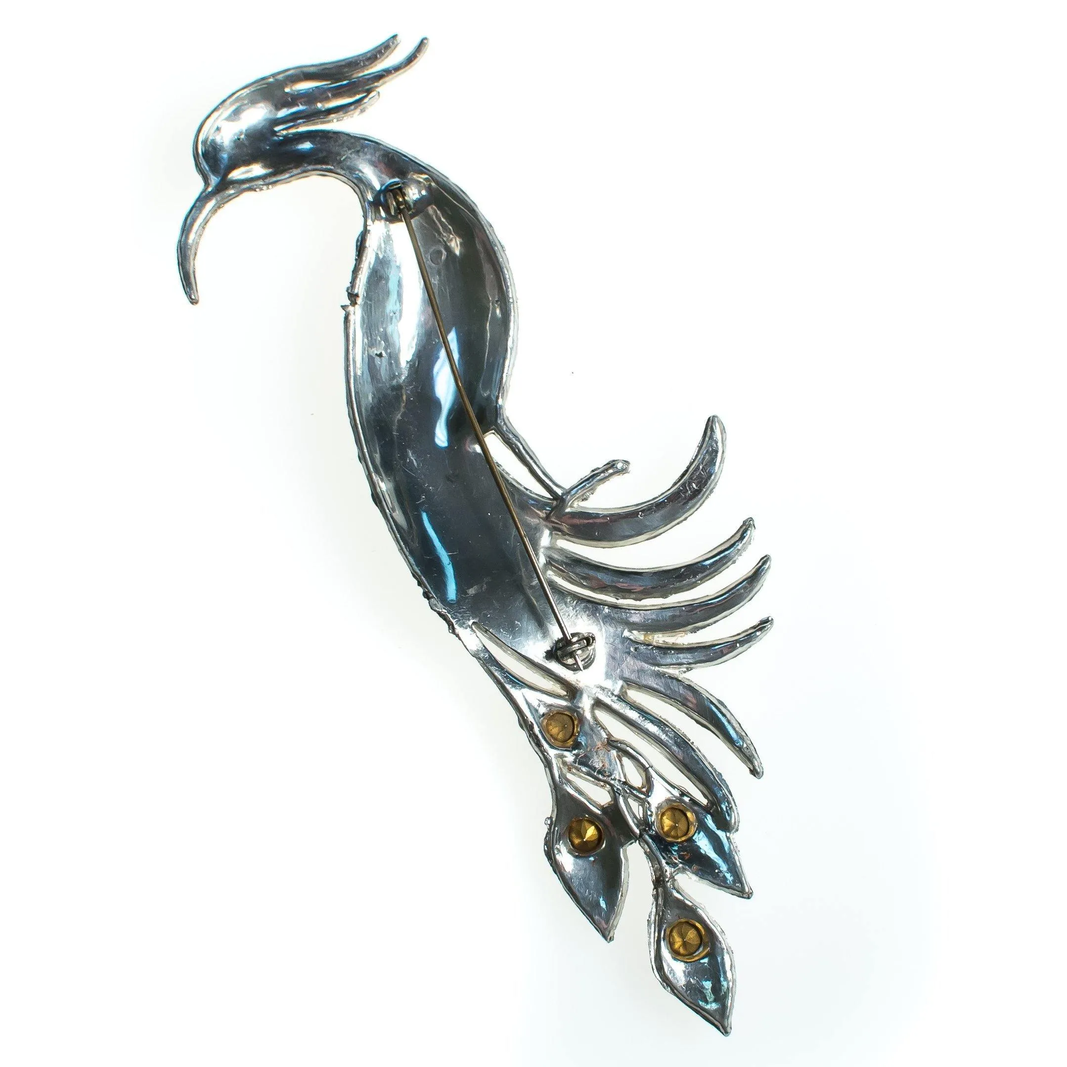 Vintage Paste Rhinestone Peacock Brooch, Silver Tone Brooch, Diamante Crystals, Brooches and Pins