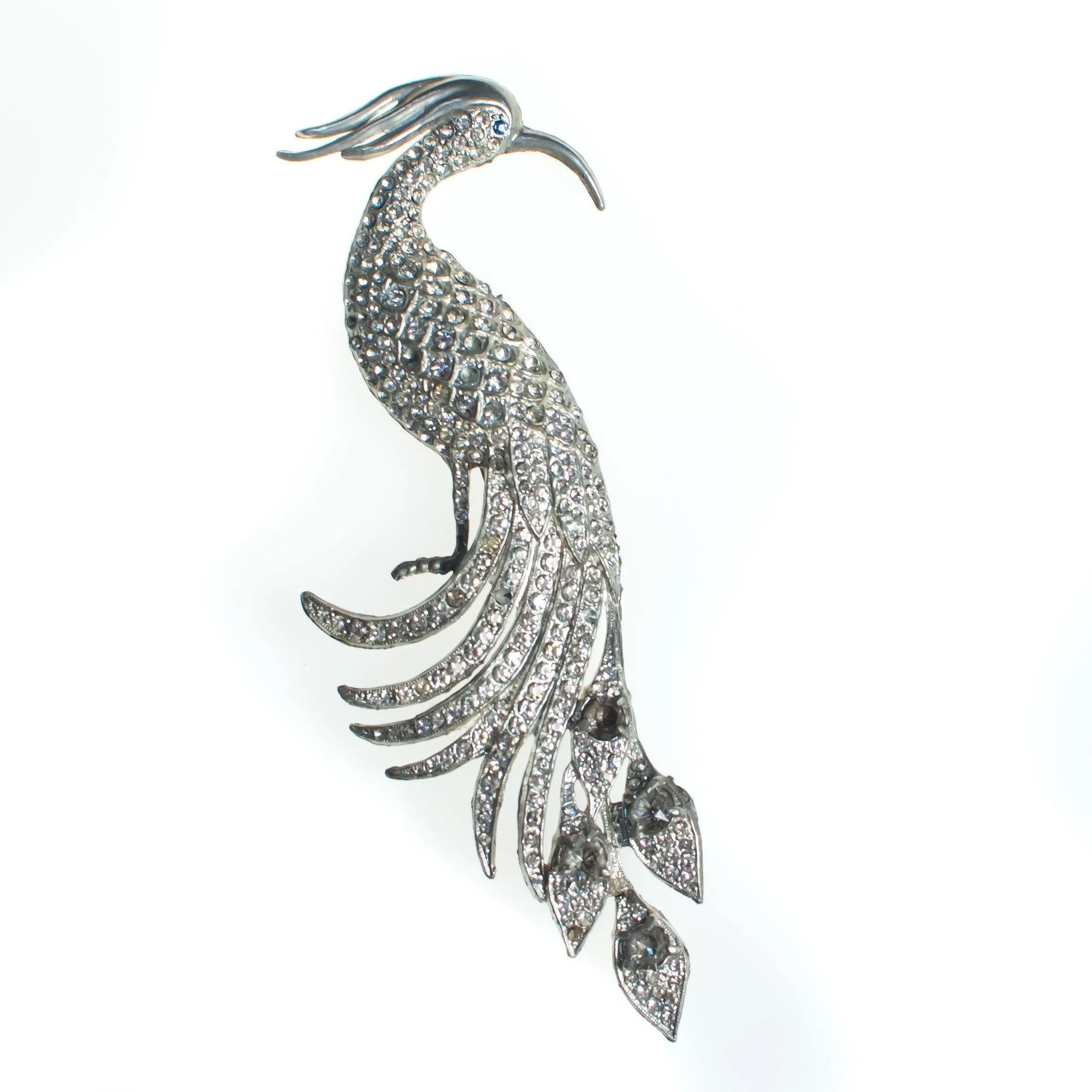 Vintage Paste Rhinestone Peacock Brooch, Silver Tone Brooch, Diamante Crystals, Brooches and Pins