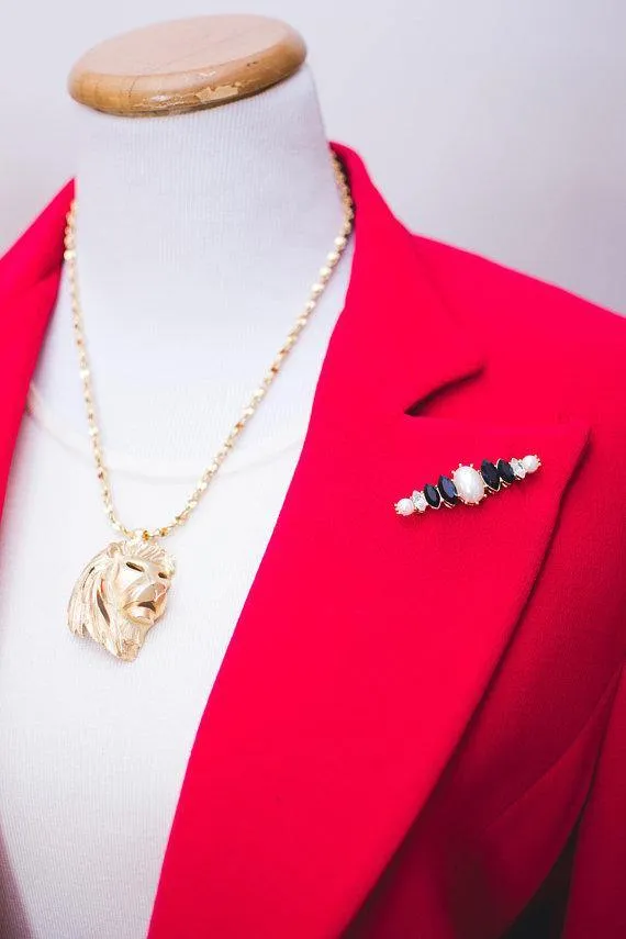 Vintage Pearl Crystal and Jet Bar Pin Brooch